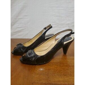Cole Haan Air Black Patent Leather Sling Back Peep Toe Heel Pumps Sz 8 B
